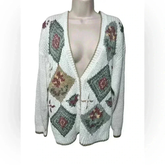 Vintage Hastin&SmithGranny Square Knit Cardigan Sweater size M Boho Cottagecore - Picture 1 of 10